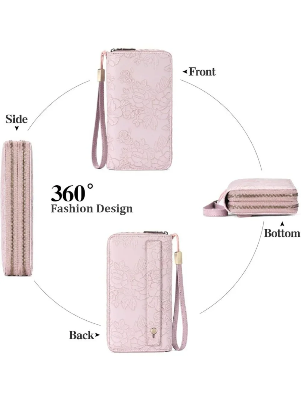 Stylish RFID Leather Wristlet Wallet for Women with Grip Strap - Secure & Chic
